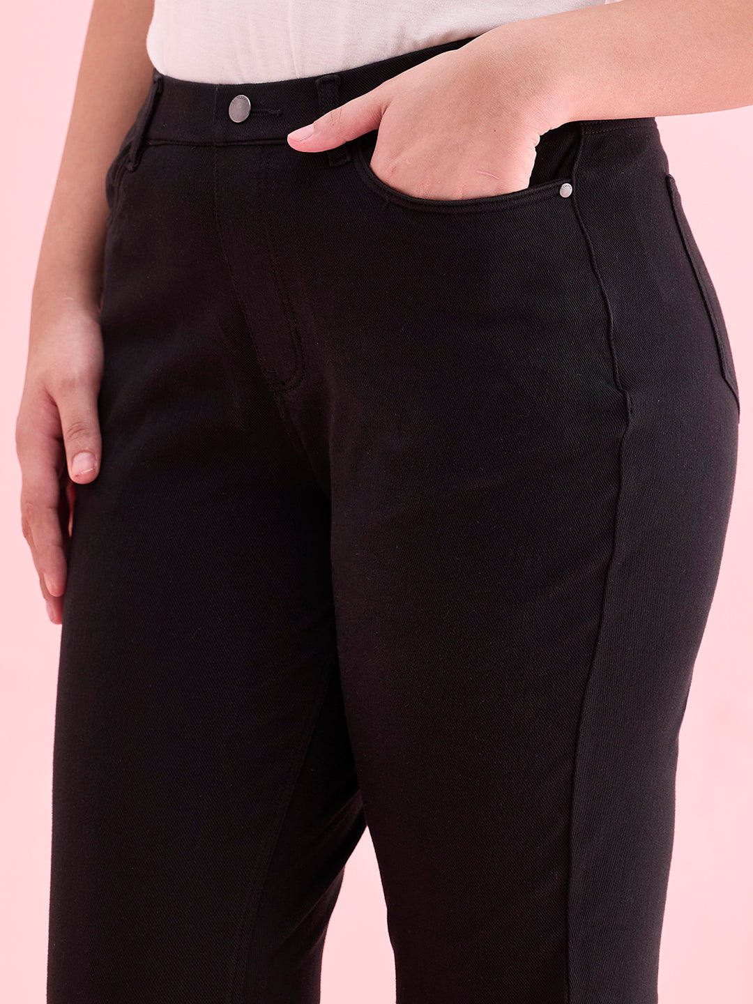 Black Cotton Polyester Super Stretch Jeggings