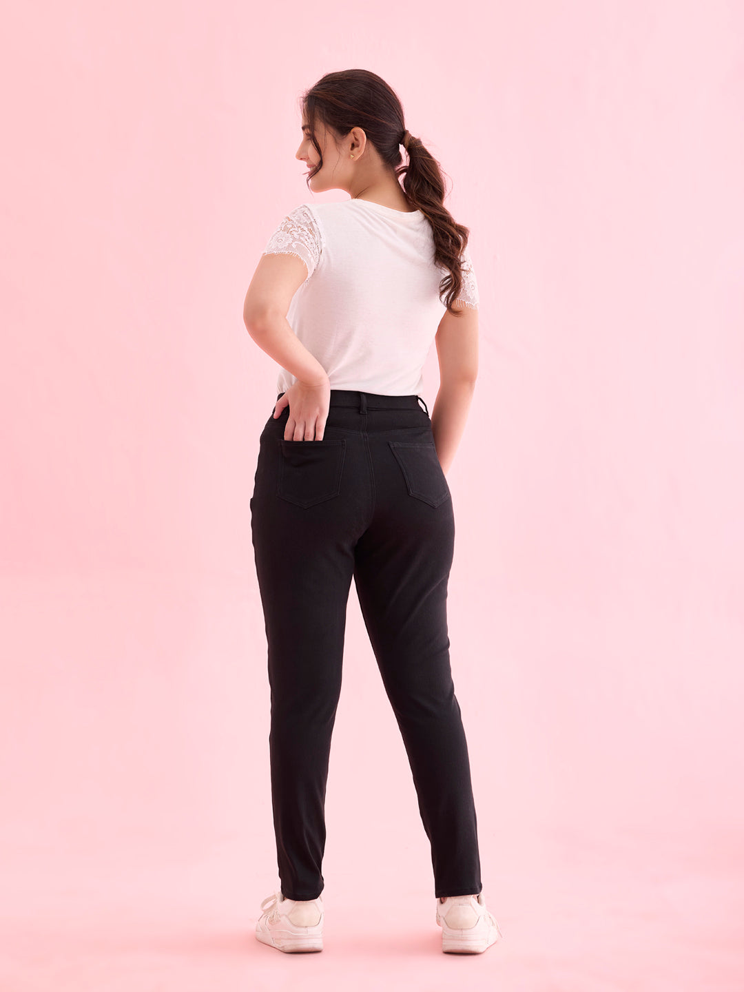 Black Cotton Polyester Super Stretch Jeggings