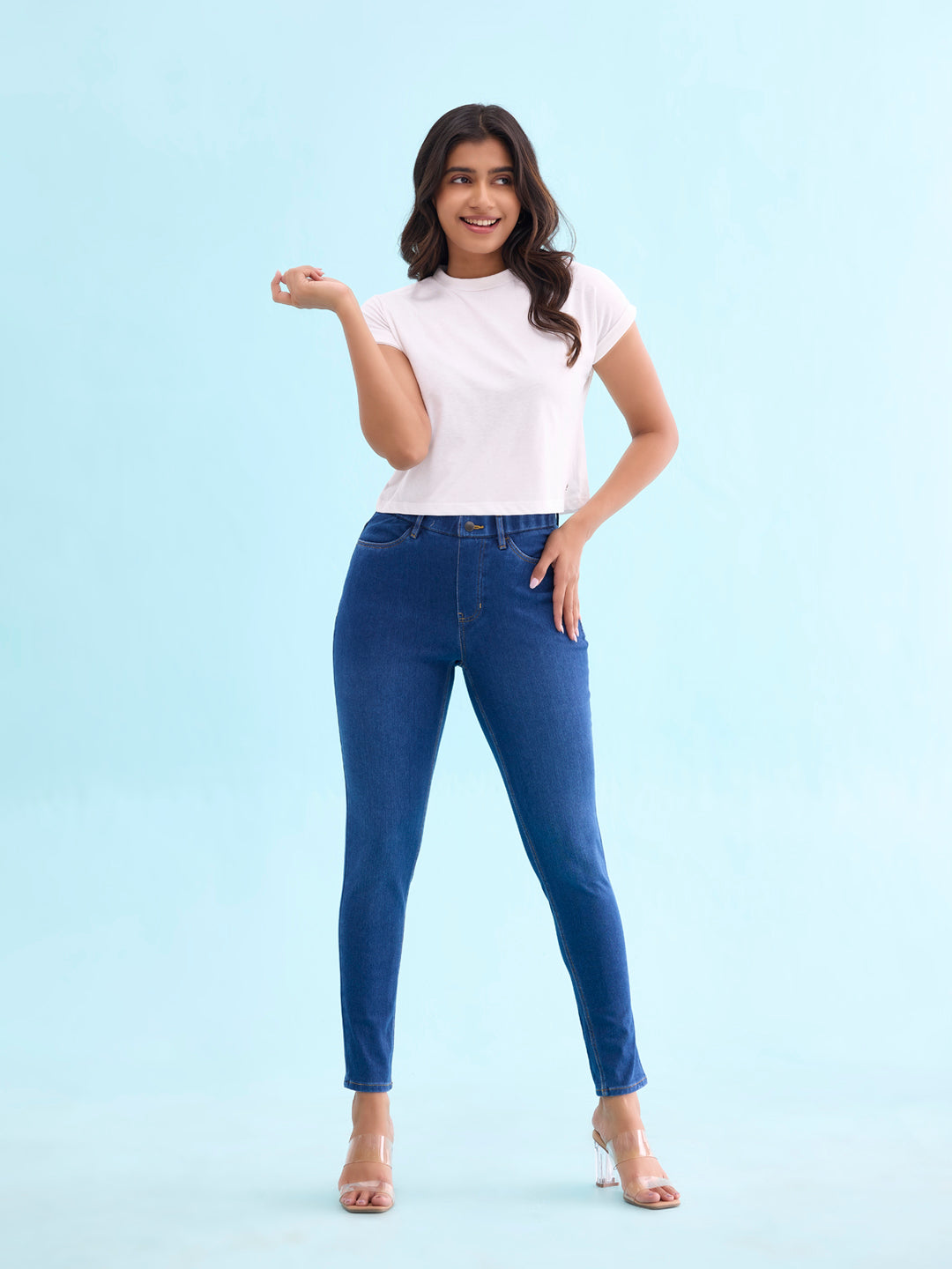 Blue Cotton Poly Stretch Denim Jeggings