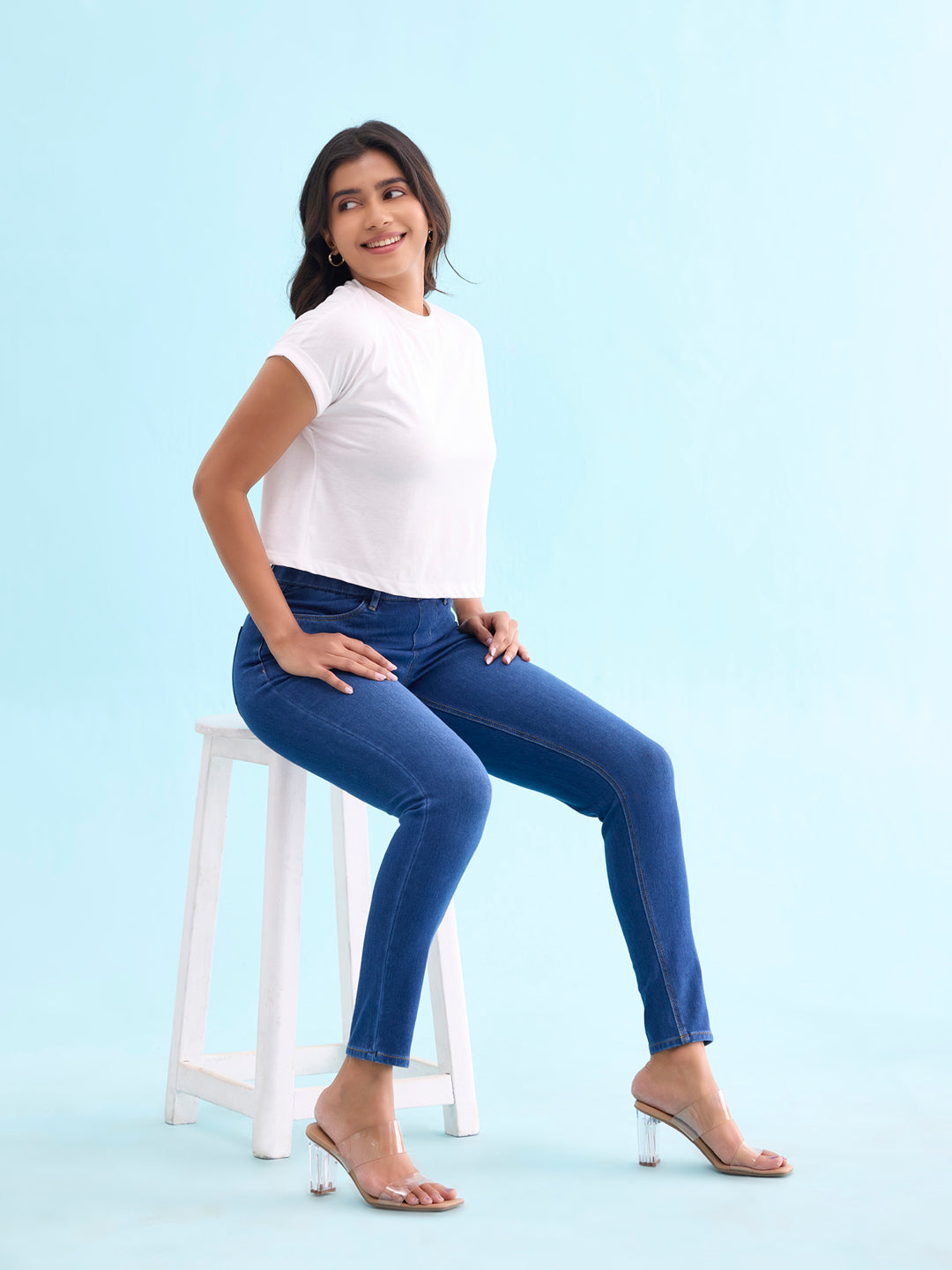 Blue Cotton Poly Stretch Denim Jeggings