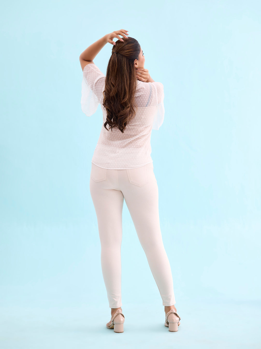 Cream Cotton Polyester Super Stretch Jeggings