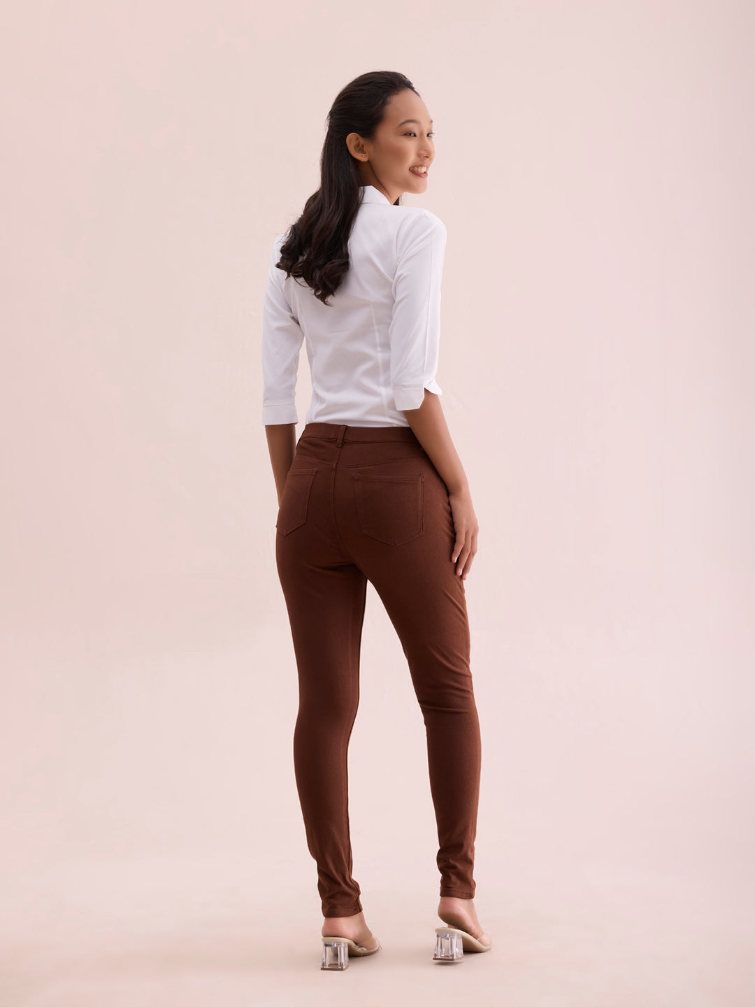 Dark Brown Cotton Polyester Super Stretch Jeggings