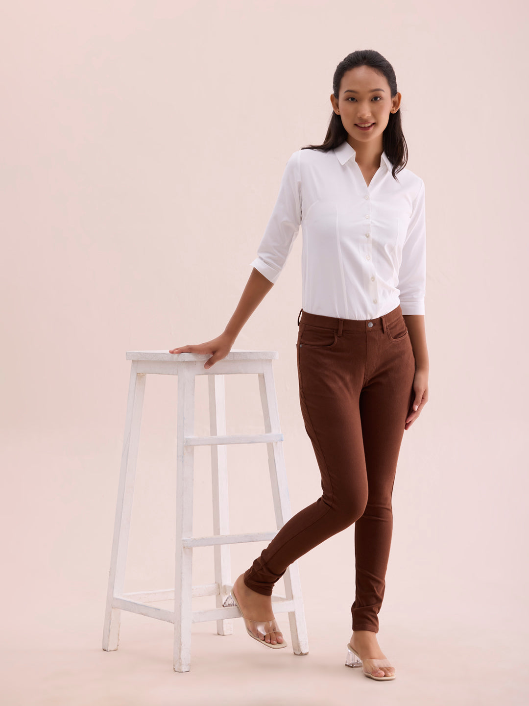 Dark Brown Cotton Polyester Super Stretch Jeggings