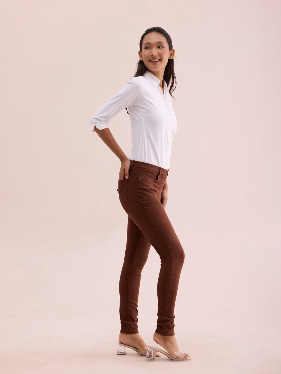 Dark Brown Cotton Polyester Super Stretch Jeggings