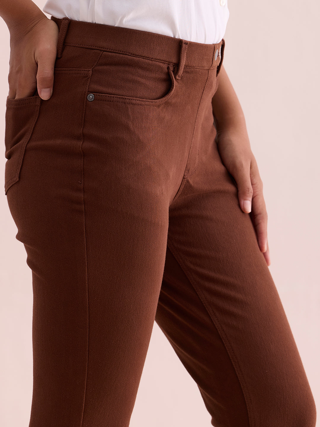 Dark Brown Cotton Polyester Super Stretch Jeggings