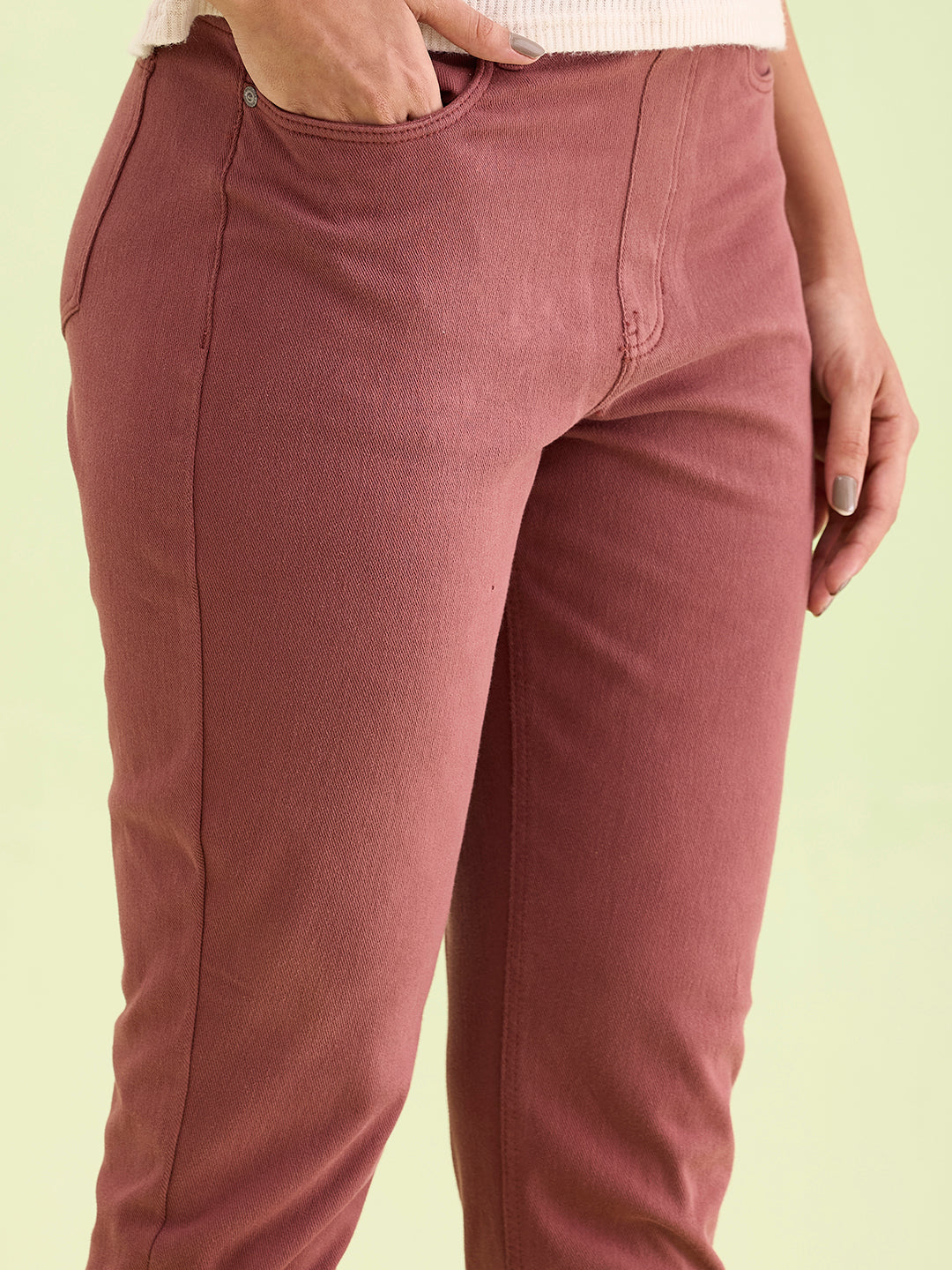 Dark Rust Cotton Polyester Super Stretch Jeggings