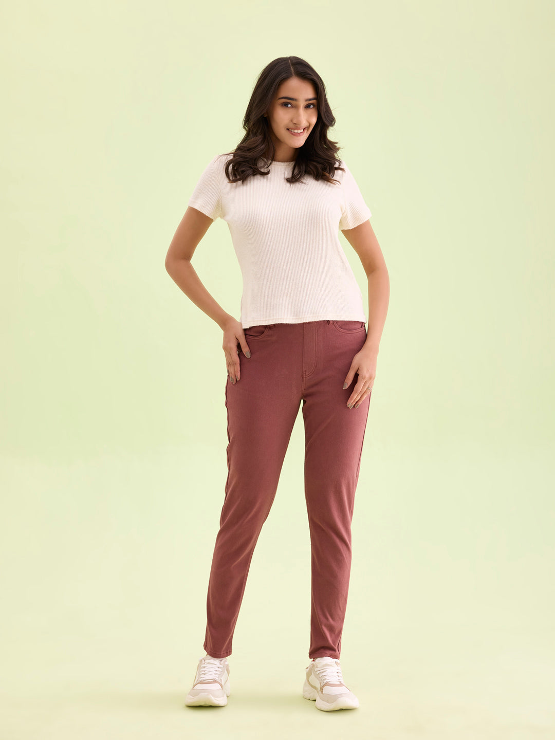 Dark Rust Cotton Polyester Super Stretch Jeggings