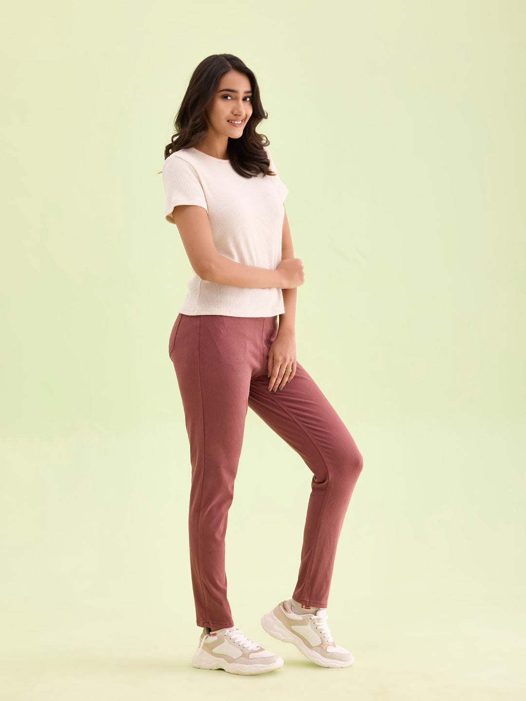 Dark Rust Cotton Polyester Super Stretch Jeggings