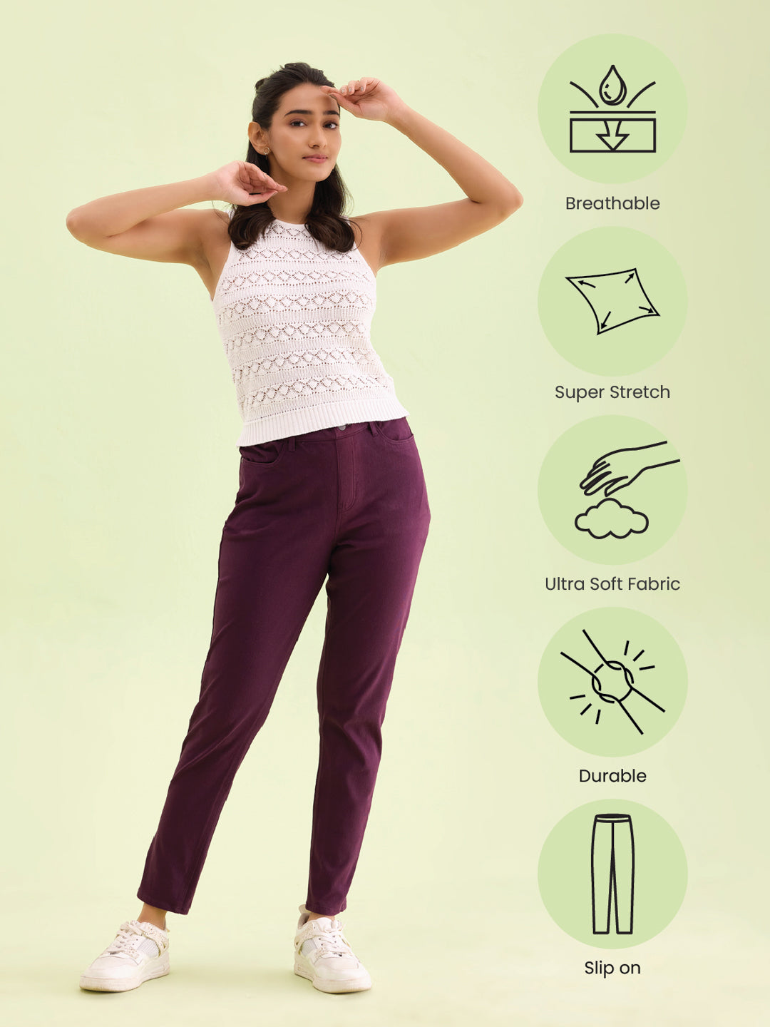 Dark Wine Cotton Polyester Super Stretch Jeggings