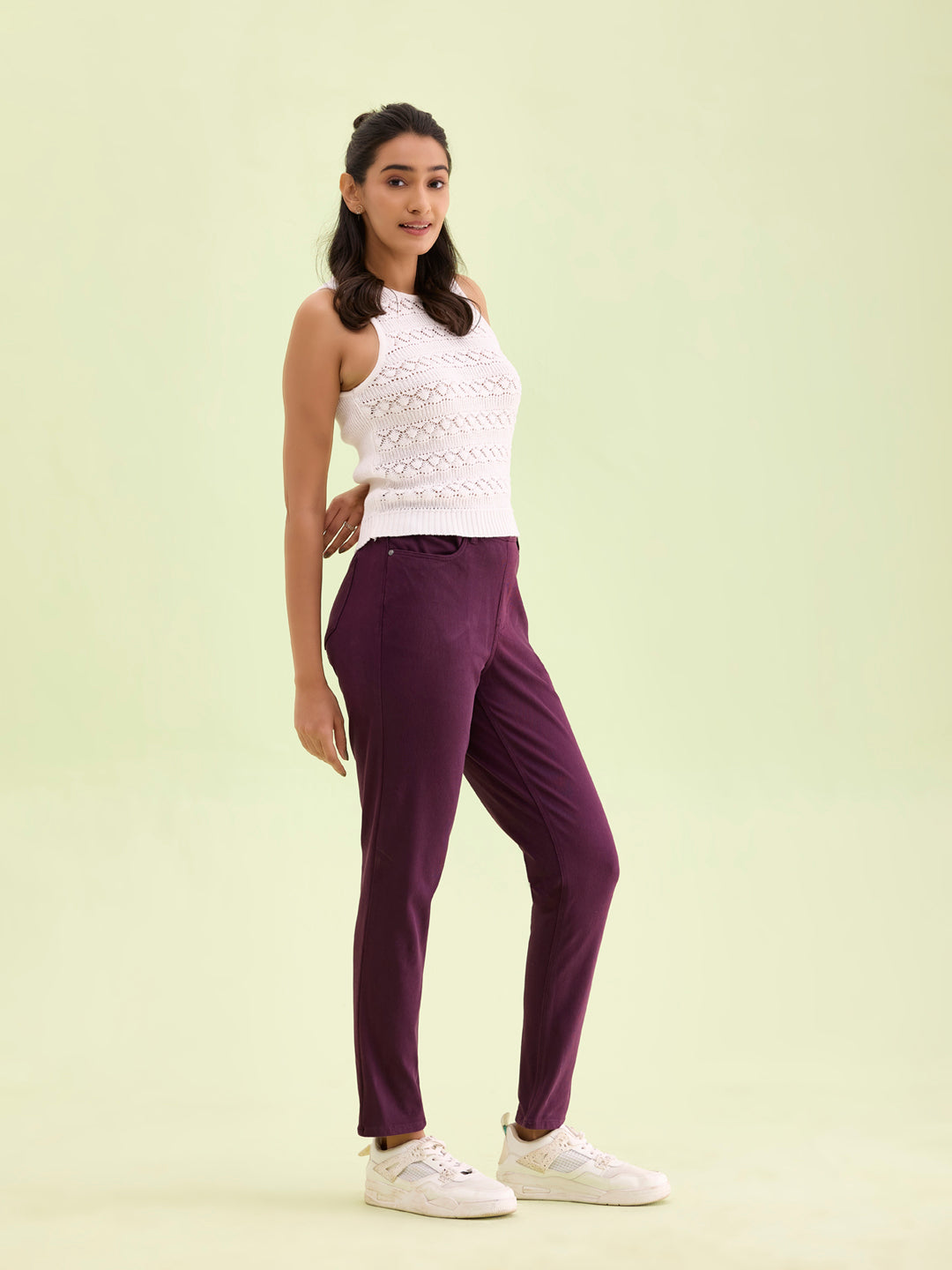 Dark Wine Cotton Polyester Super Stretch Jeggings