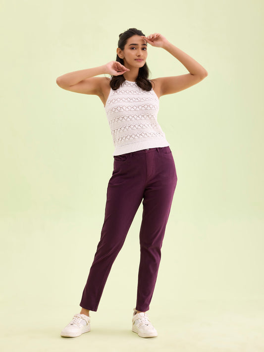 Dark Wine Cotton Polyester Super Stretch Jeggings