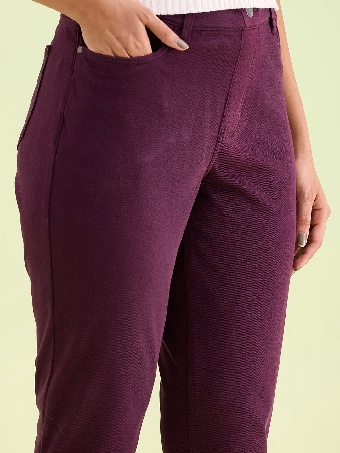 Dark Wine Cotton Polyester Super Stretch Jeggings