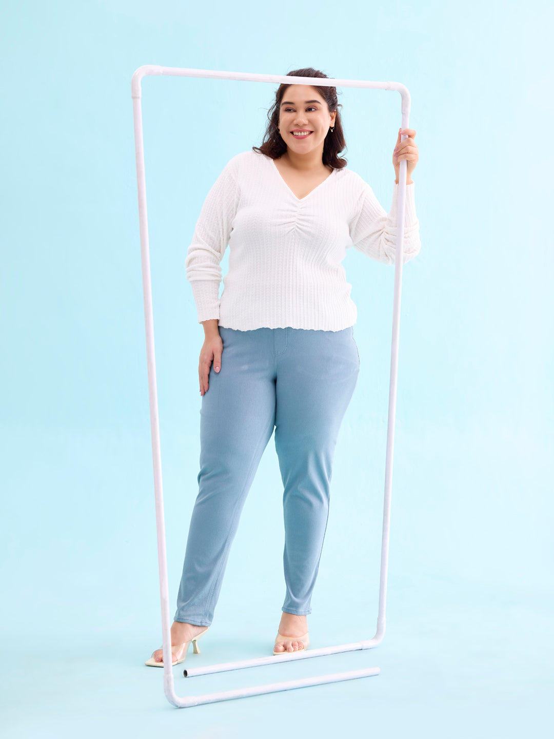 Dusty Blue Cotton Polyester Super Stretch Jeggings