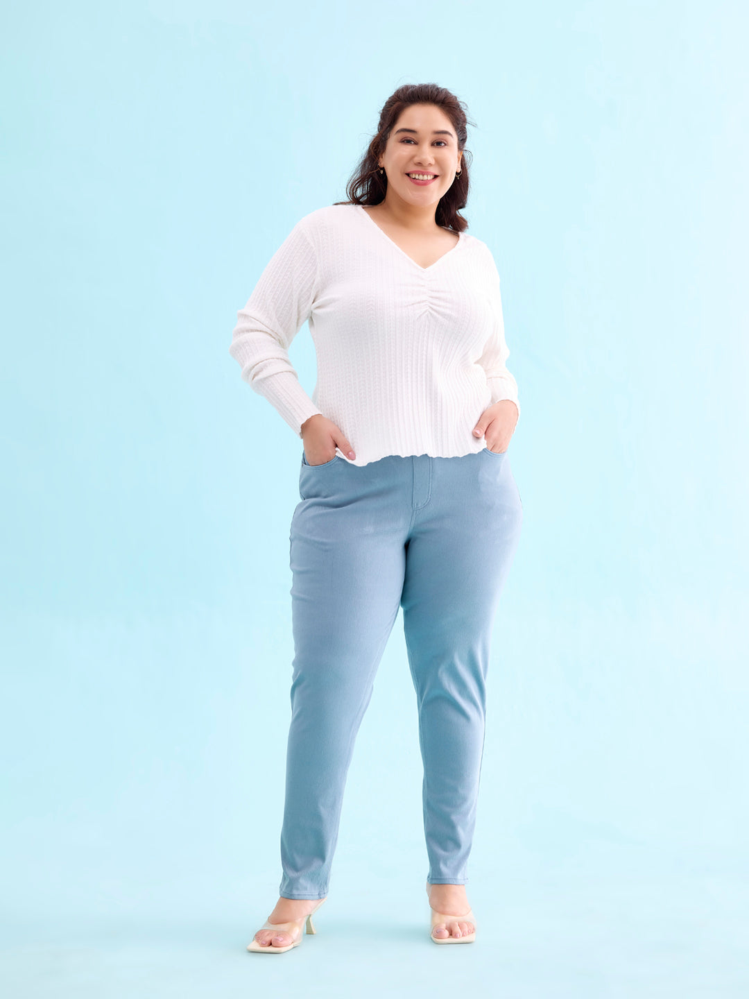 Dusty Blue Cotton Polyester Super Stretch Jeggings