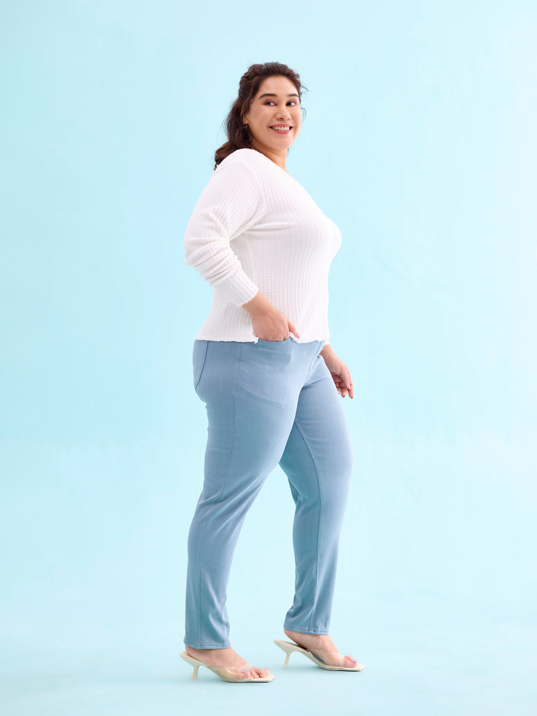 Dusty Blue Cotton Polyester Super Stretch Jeggings