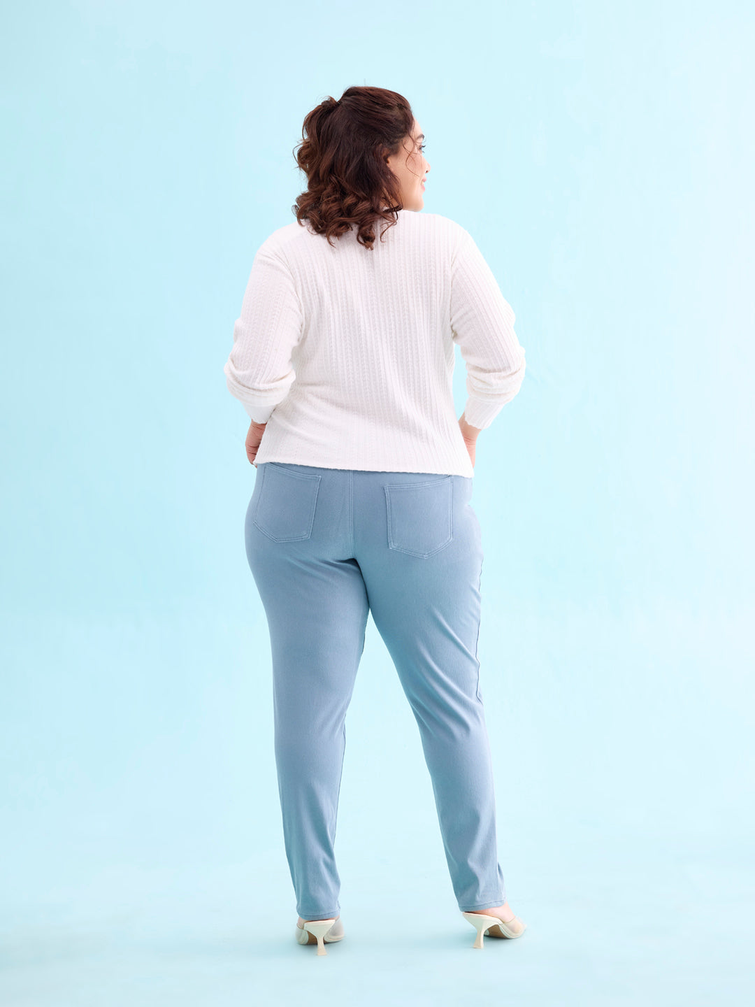 Dusty Blue Cotton Polyester Super Stretch Jeggings