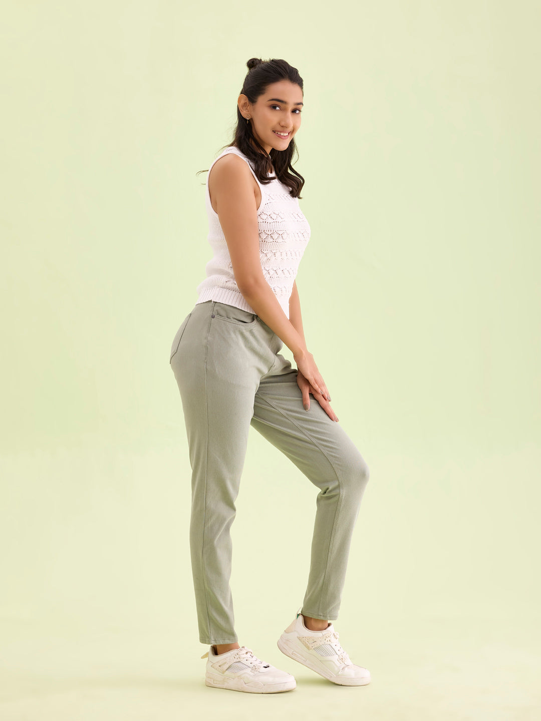 Dusty Green Cotton Polyester Super Stretch Jeggings