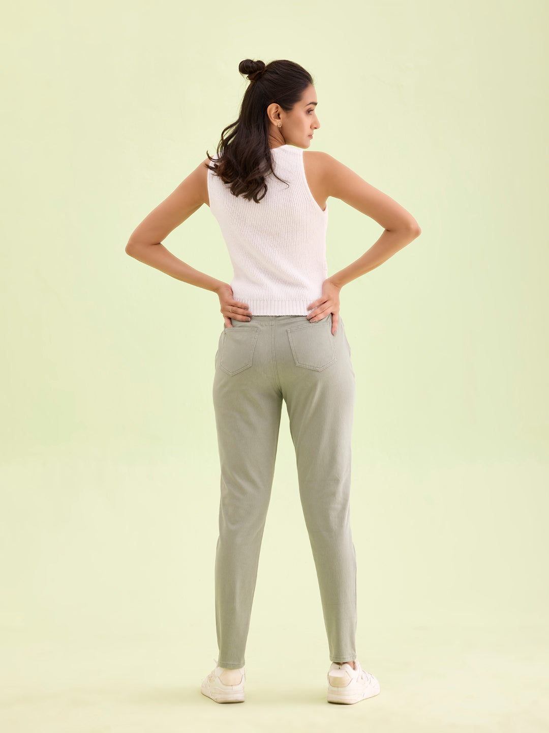 Dusty Green Cotton Polyester Super Stretch Jeggings