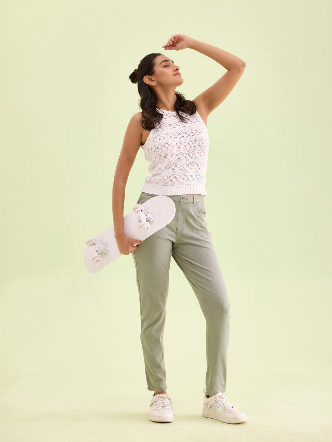 Dusty Green Cotton Polyester Super Stretch Jeggings