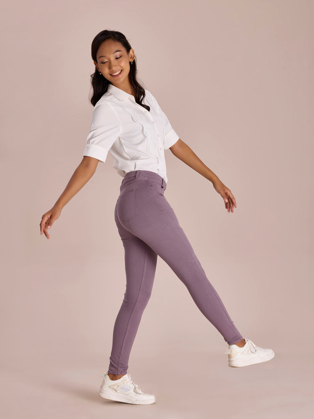 Dusty Voilet Cotton Polyester Super Stretch Jeggings