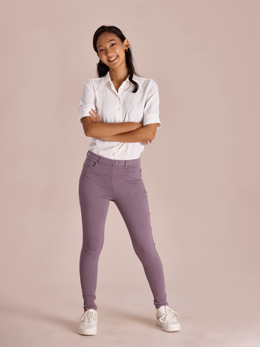 Dusty Voilet Cotton Polyester Super Stretch Jeggings