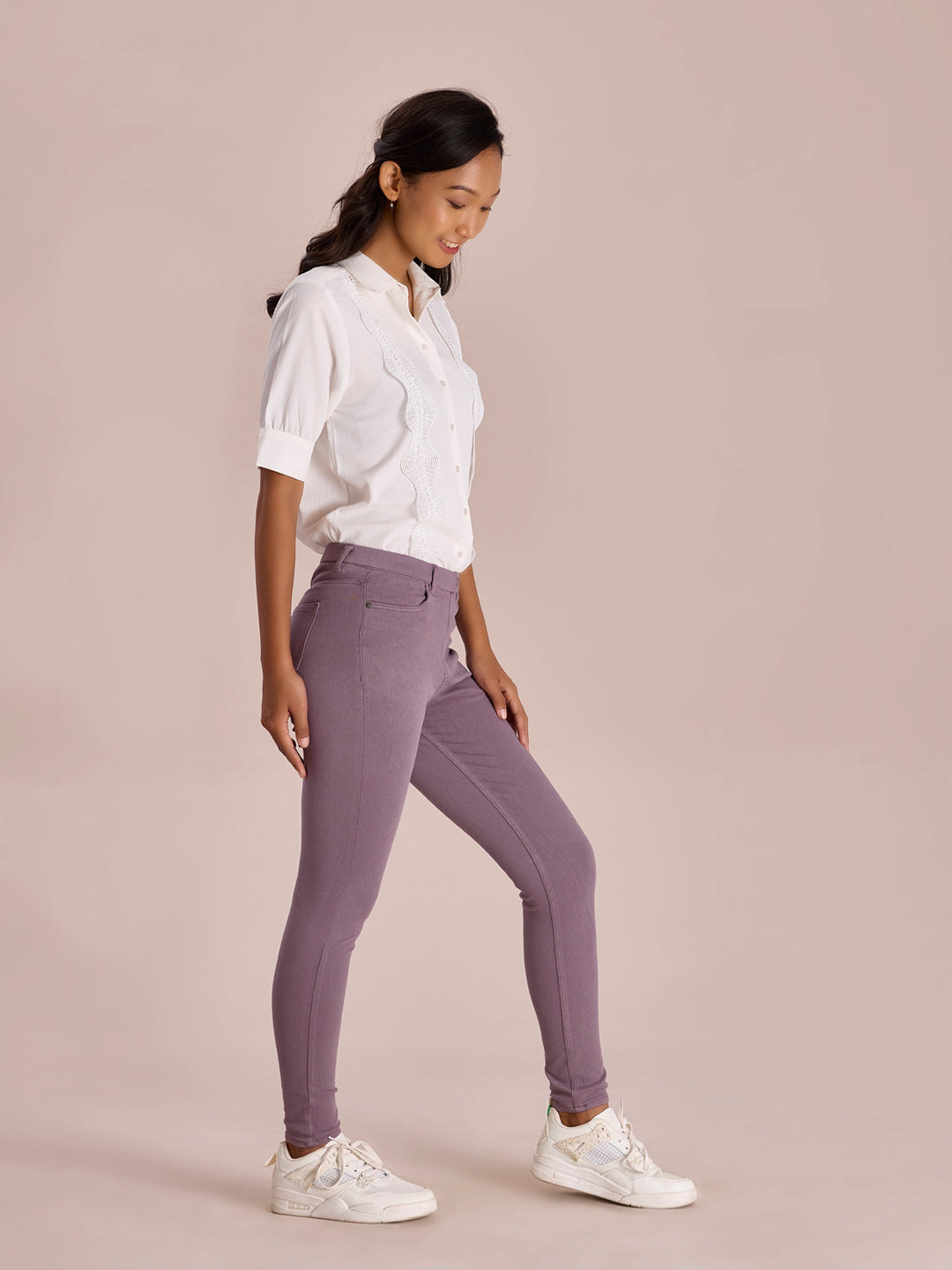 Dusty Voilet Cotton Polyester Super Stretch Jeggings