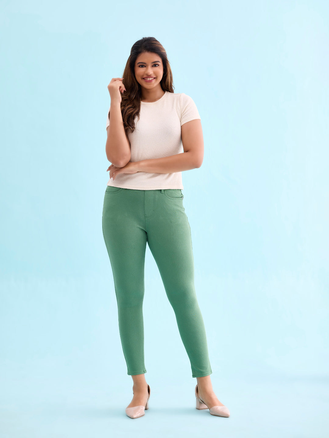 Emerald Green Cotton Polyester Super Stretch Jeggings