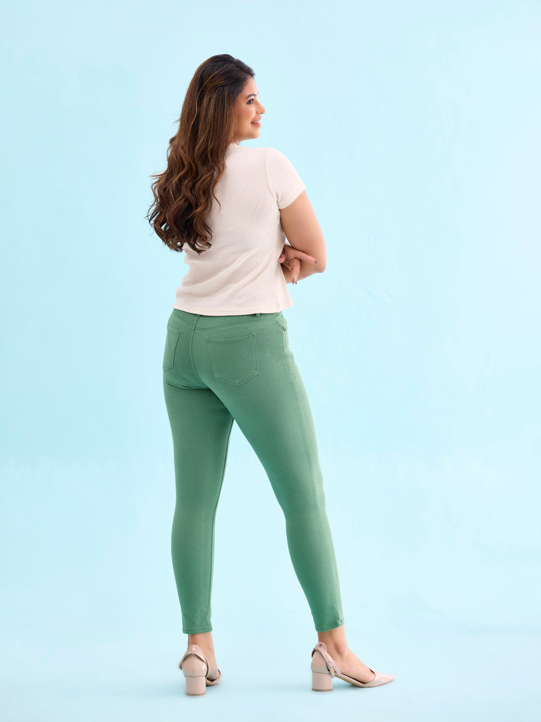 Emerald Green Cotton Polyester Super Stretch Jeggings