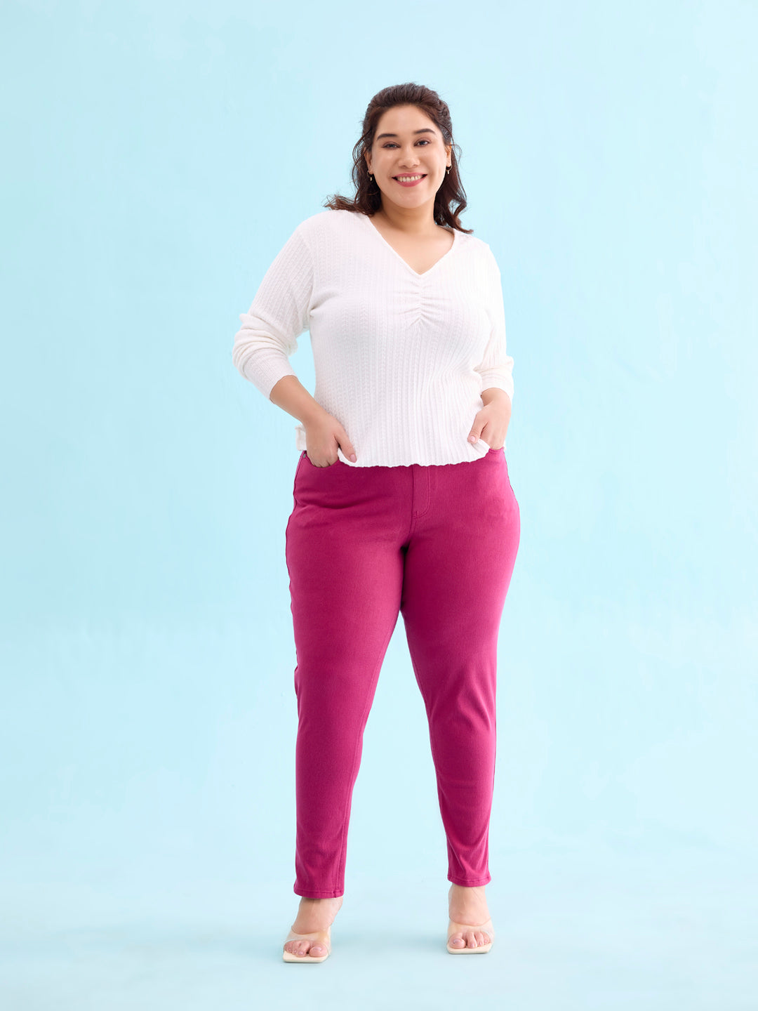 Fuchsia Cotton Polyester Super Stretch Jeggings