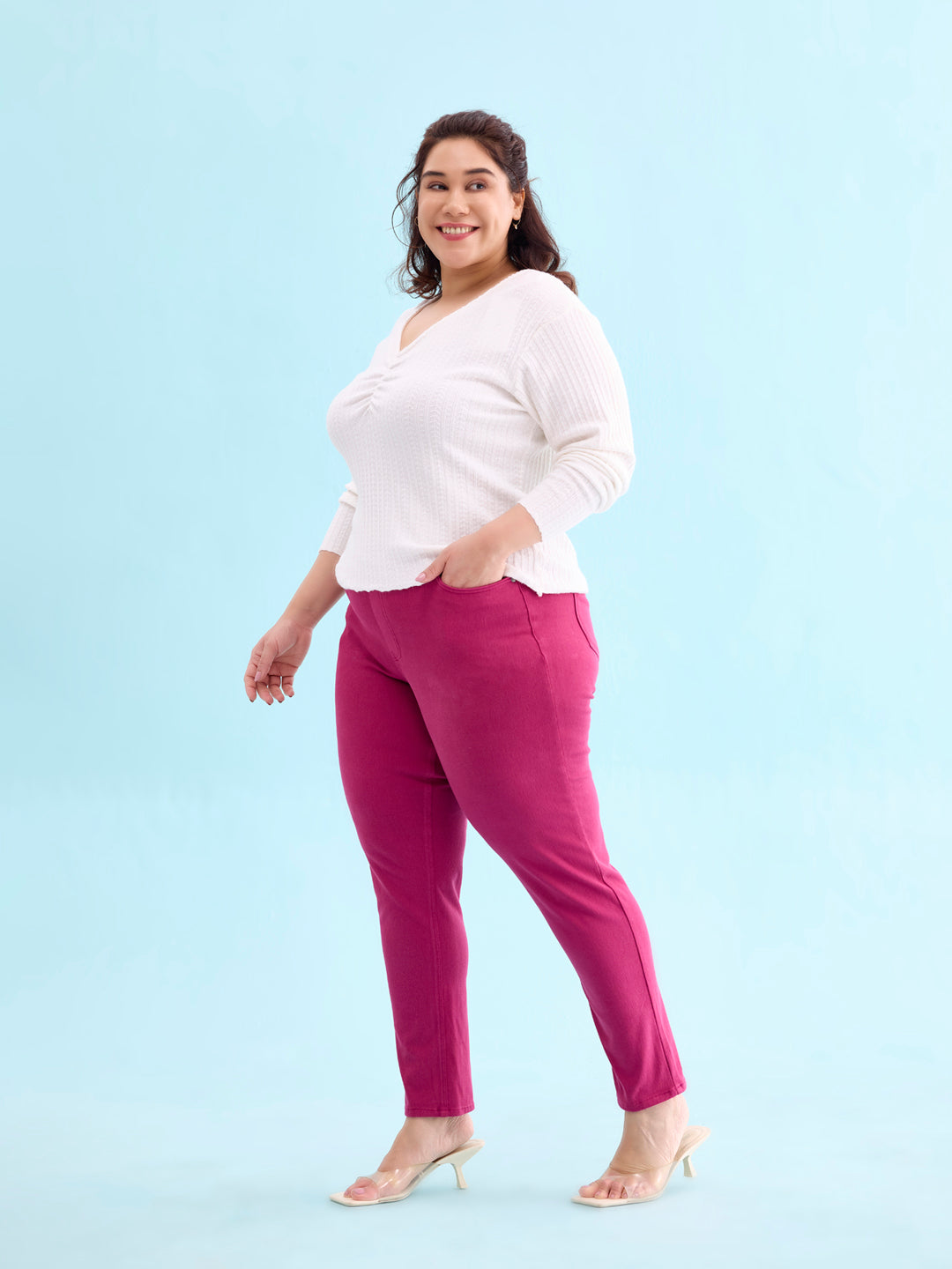 Fuchsia Cotton Polyester Super Stretch Jeggings