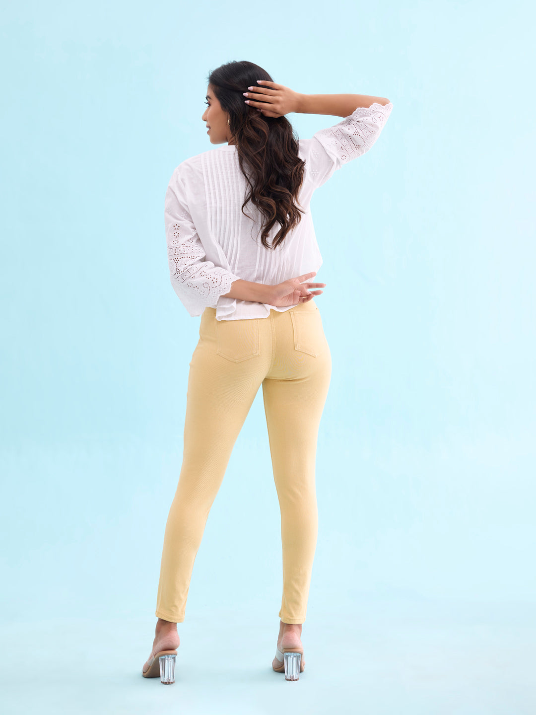 Golden Yellow Cotton Polyester Super Stretch Jeggings