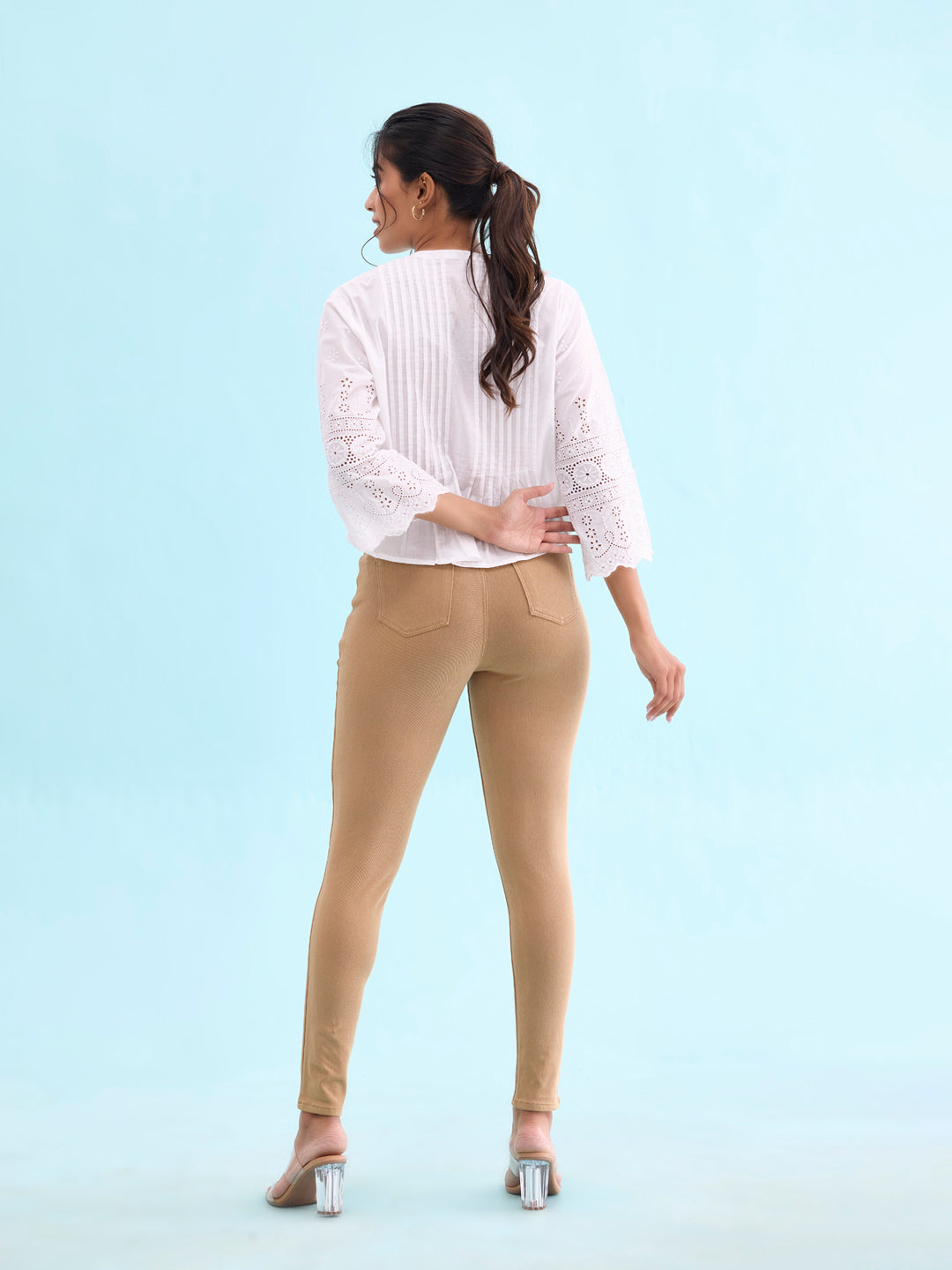 Khaki Cotton Polyester Super Stretch Jeggings