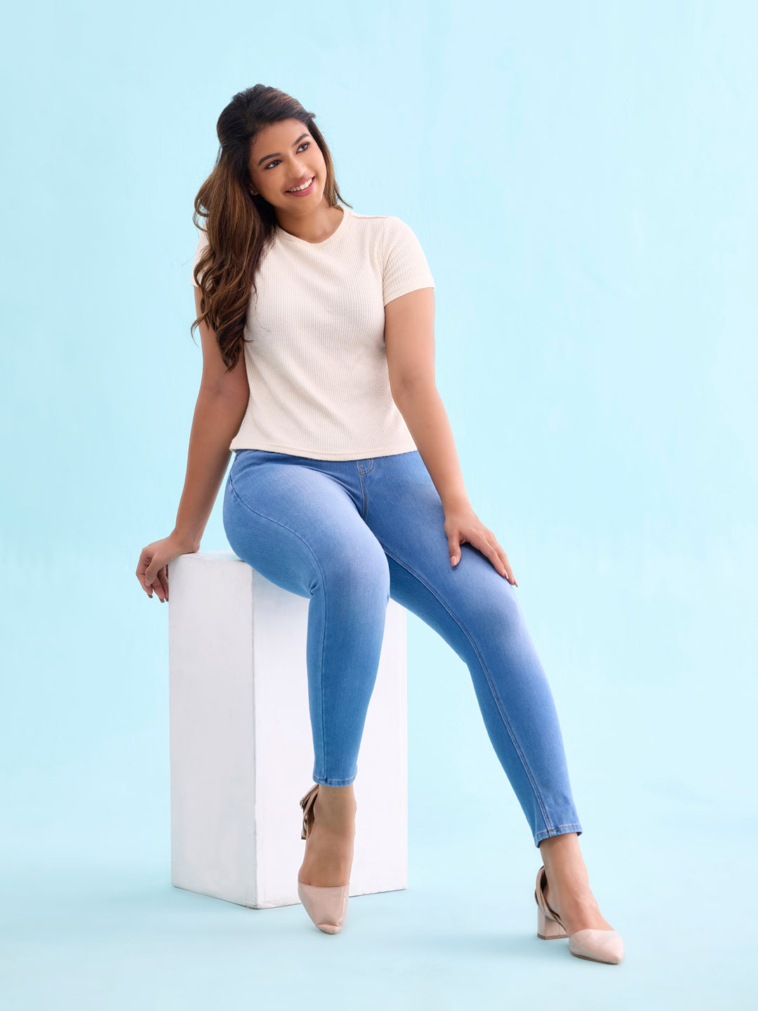 Light Blue Cotton Poly Stretch Denim Jeggings