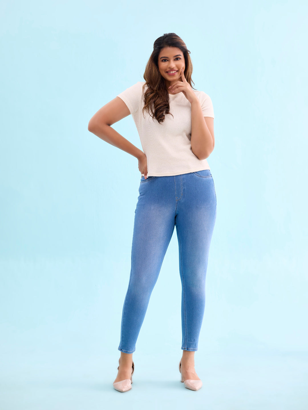 Light Blue Cotton Poly Stretch Denim Jeggings