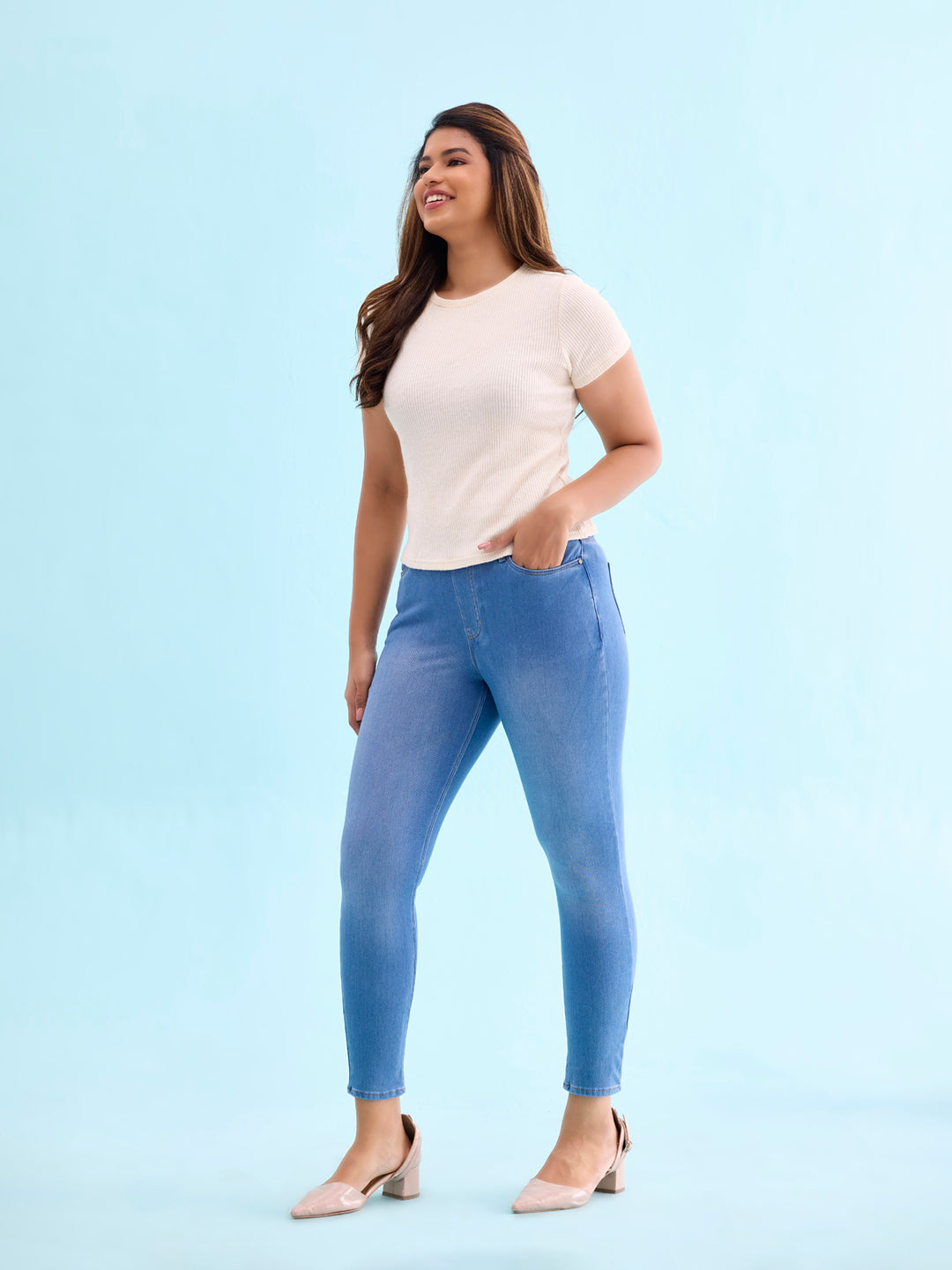 Light Blue Cotton Poly Stretch Denim Jeggings