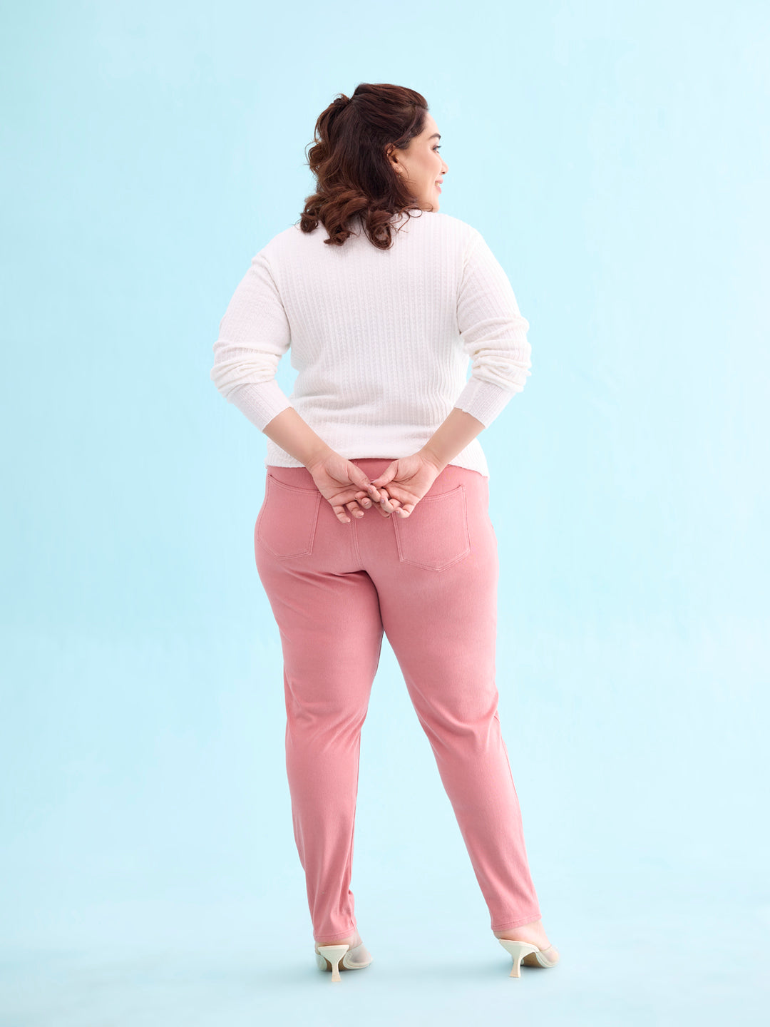 Light Coral Cotton Polyester Super Stretch Jeggings