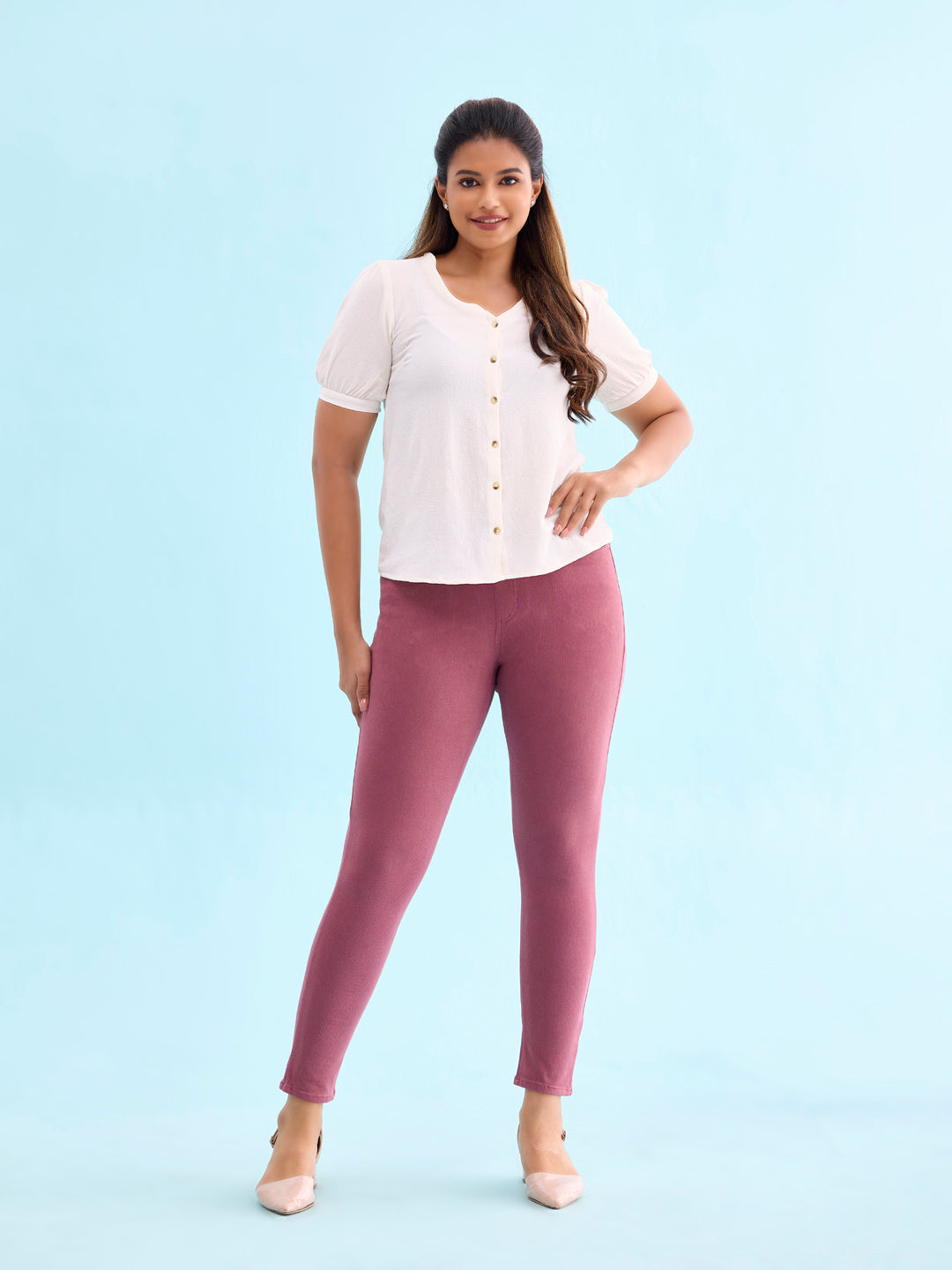 Light Wine Cotton Polyester Super Stretch Jeggings