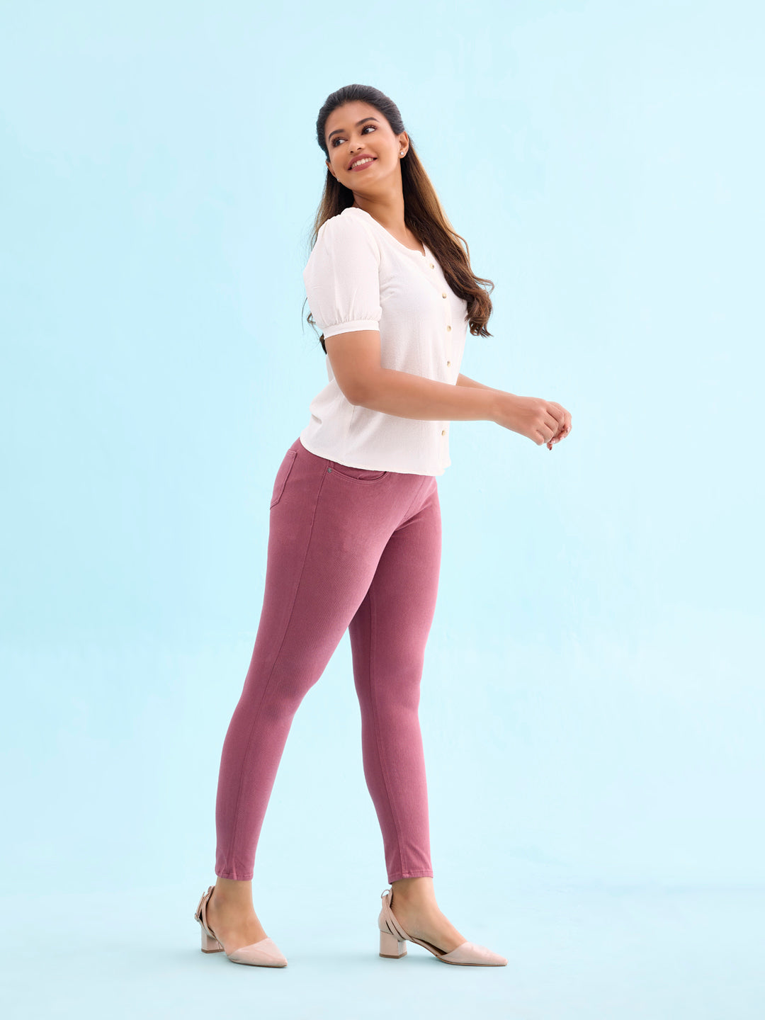 Light Wine Cotton Polyester Super Stretch Jeggings