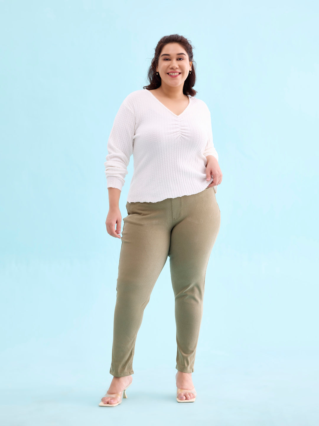 Olive Green Cotton Polyester Super Stretch Jeggings