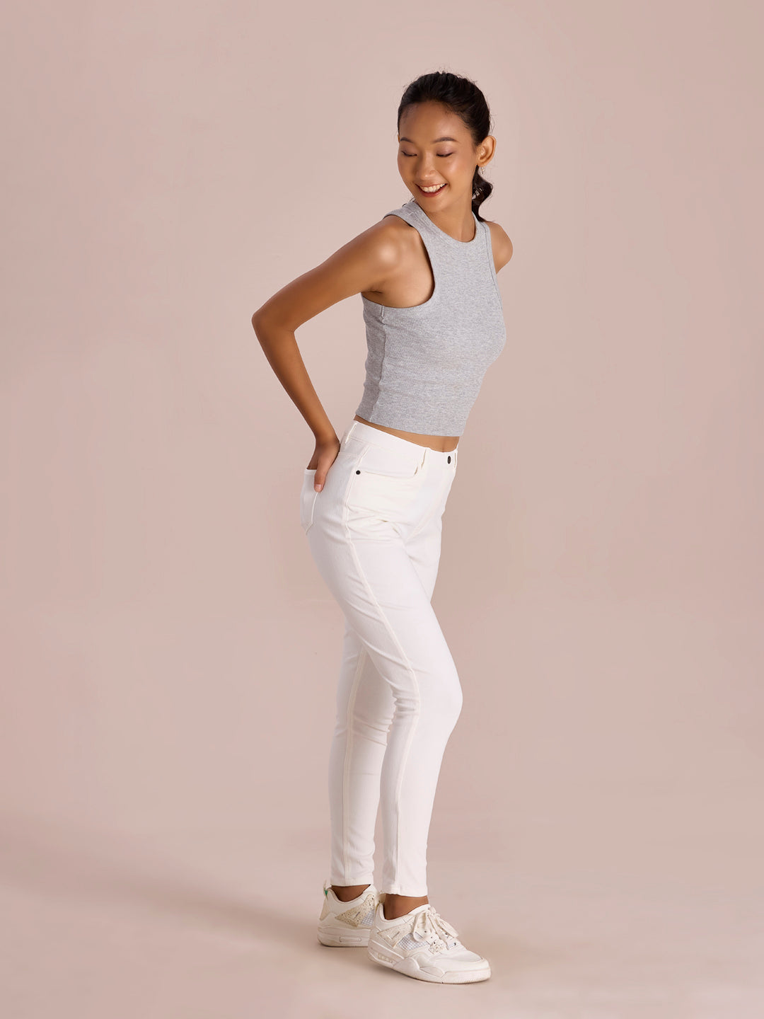 White Cotton Polyester Super Stretch Jeggings