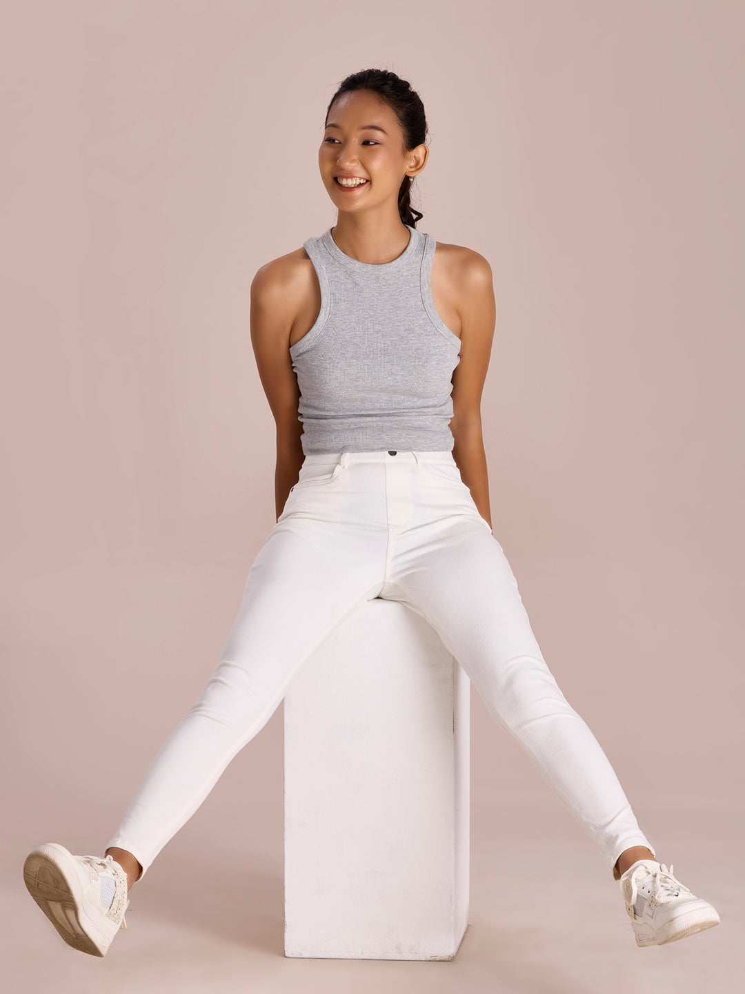 White Cotton Polyester Super Stretch Jeggings