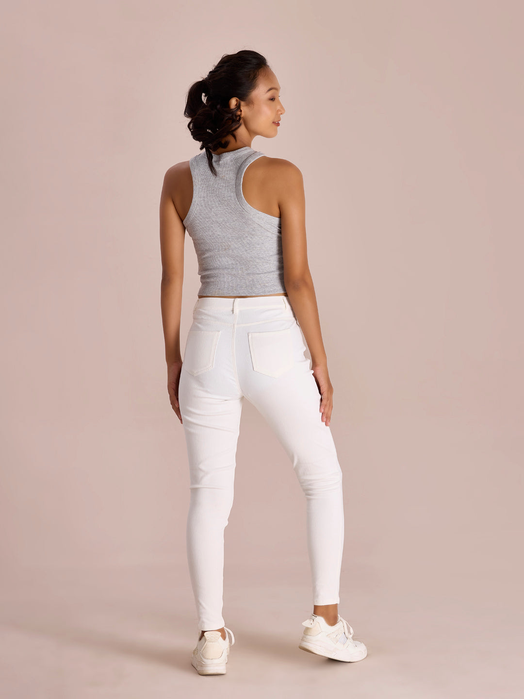 White Cotton Polyester Super Stretch Jeggings