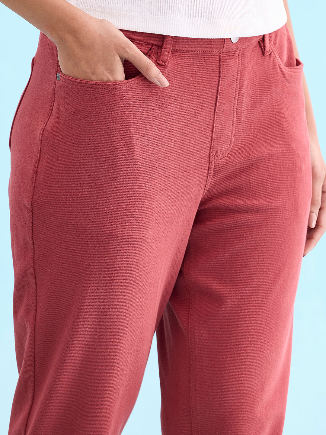 Young Red Cotton Polyester Super Stretch Jeggings