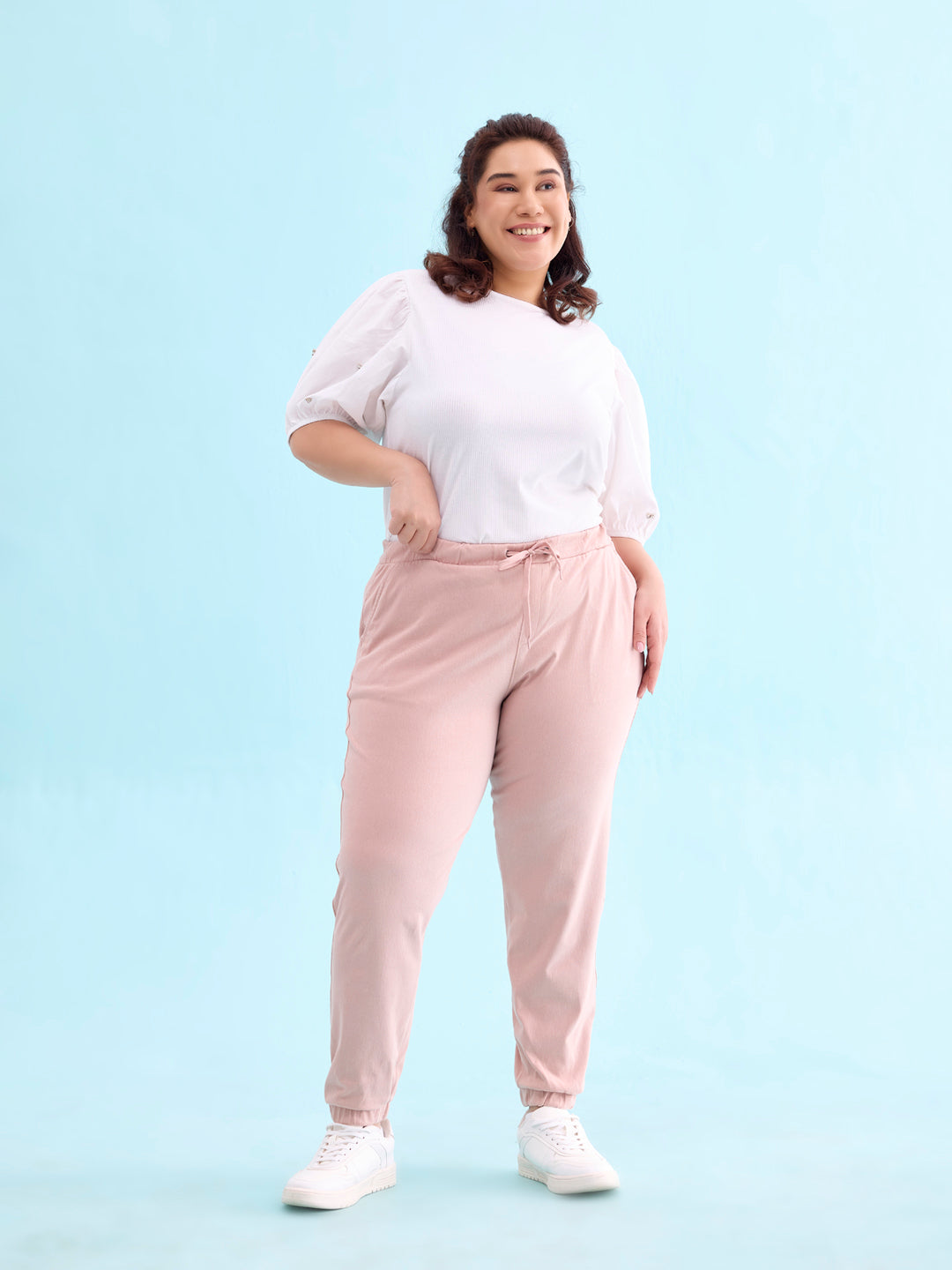 Baby Pink Cotton Poly Stretch Cuffed Joggers