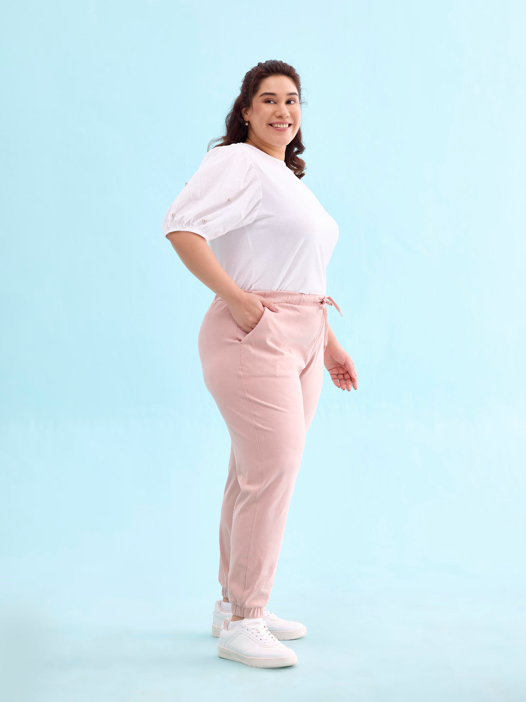 Baby Pink Cotton Poly Stretch Cuffed Joggers S - Main Image