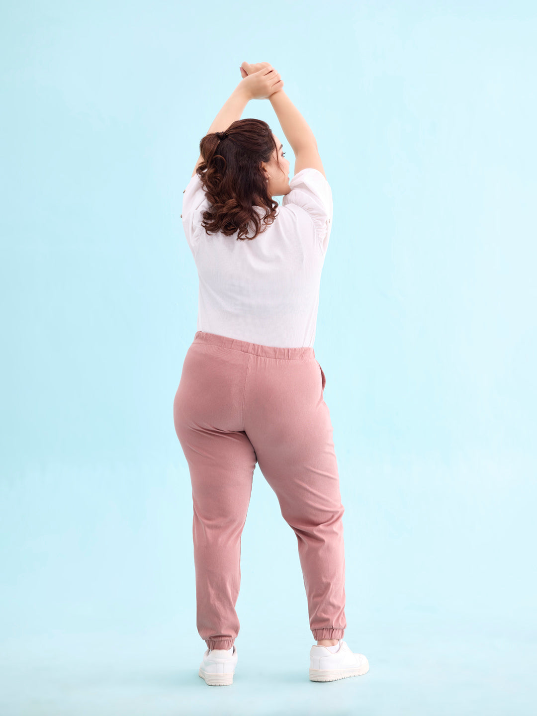 Dusty Pink Cotton Poly Stretch Cuffed Joggers