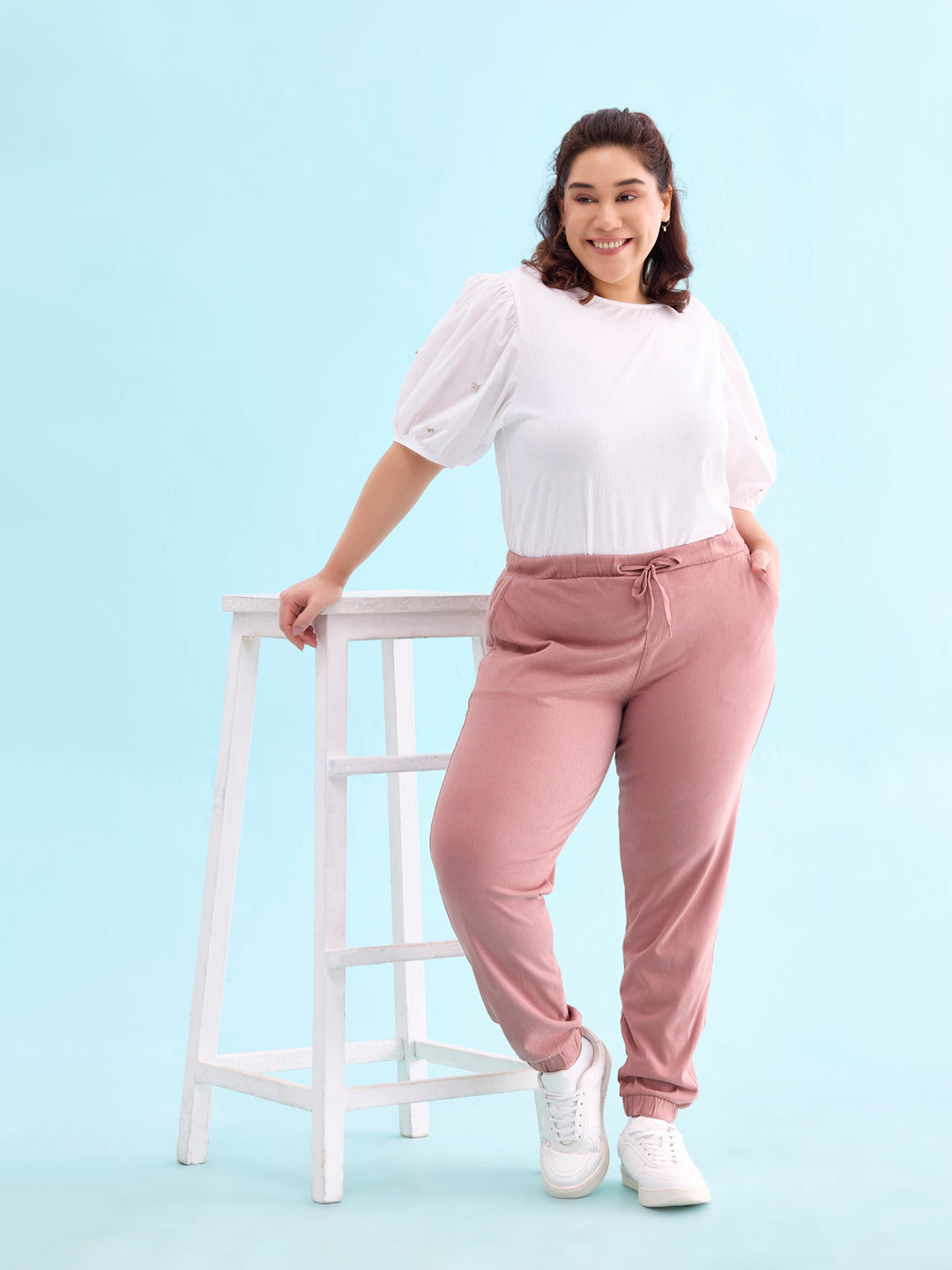 Dusty Pink Cotton Poly Stretch Cuffed Joggers