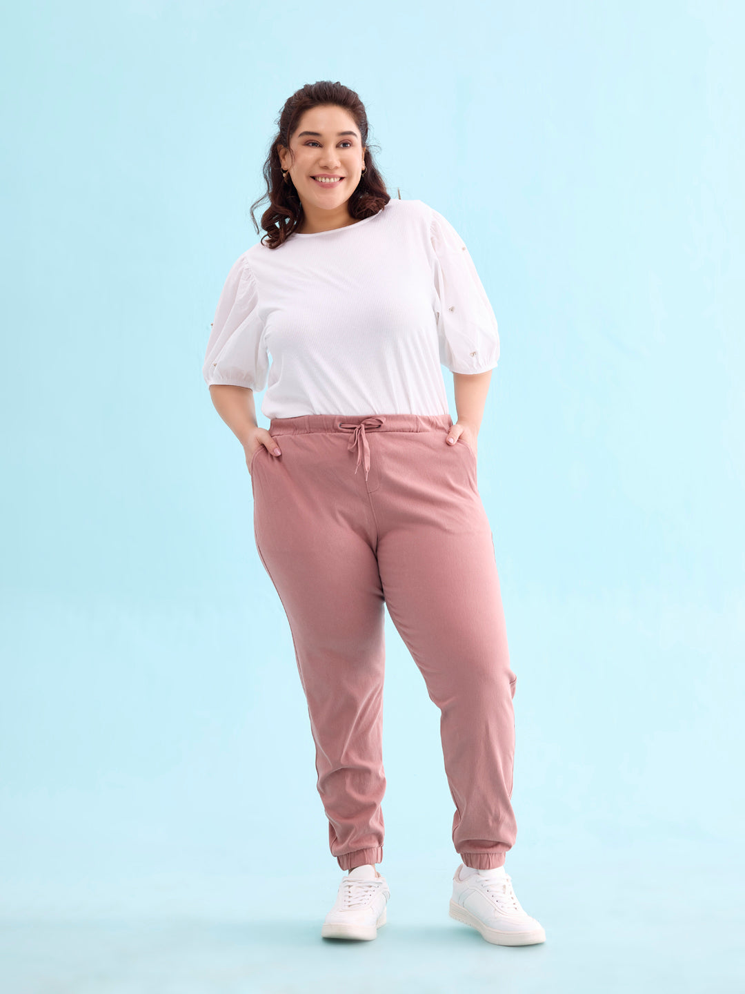 Dusty Pink Cotton Poly Stretch Cuffed Joggers