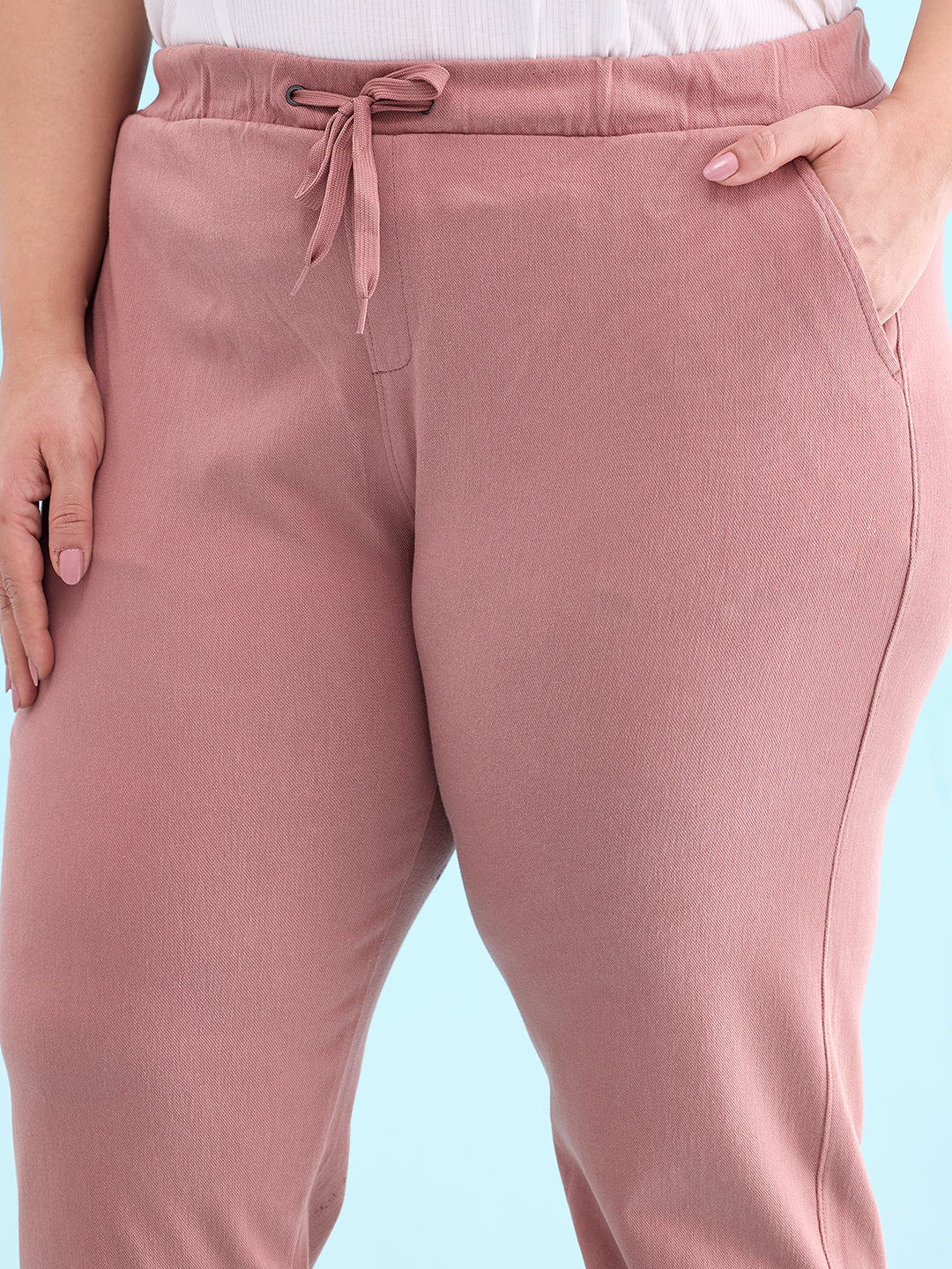 Dusty Pink Cotton Poly Stretch Cuffed Joggers