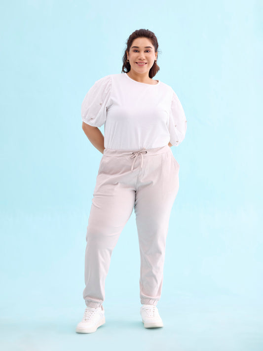 Grey Mist Cotton Poly Stretch Cuffed Joggers